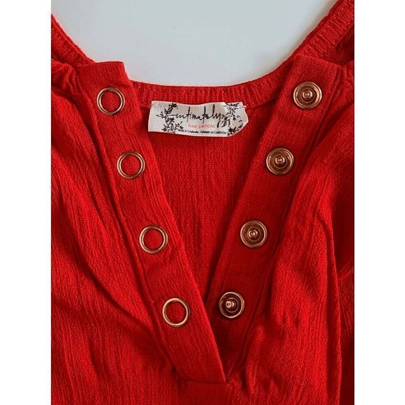 ❤️ FREE PEOPLE Larissa Tank V-Neck Thong Snap Button Red Bodysuit SIZE S - Picture 14 of 16